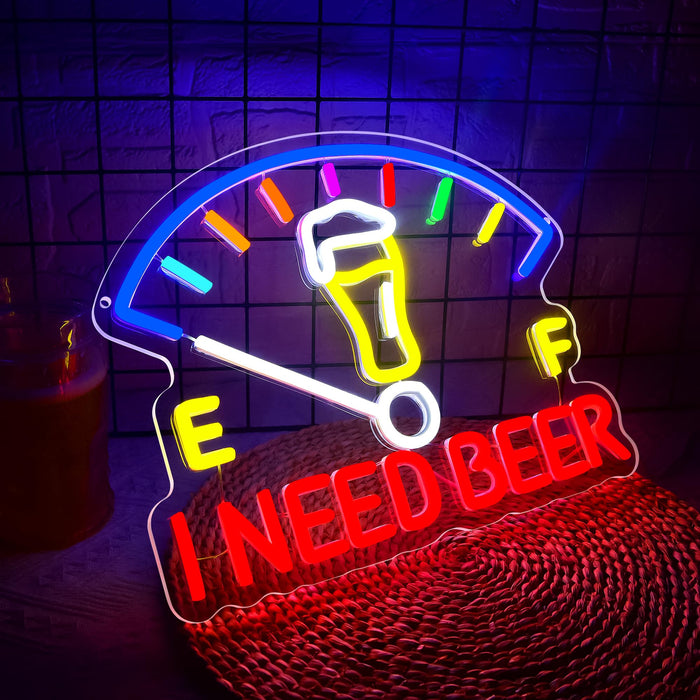 I Need Beer Neon Sign for Wall Decor Dimmable Beer LED Light Beer Dashboard Bar Neon Light for Man Cave Bar Pub Party Restaurant Christmas Birthday Gift Art Size13.6 * 12.5(WZCP020)