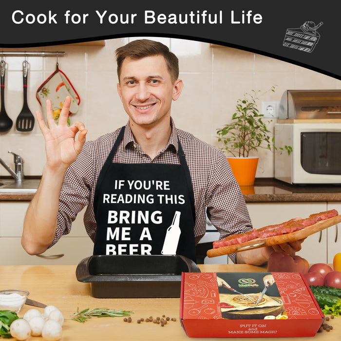 Binggle Funny Cooking Chef Apron with Pockets BBQ Kitchen Work Aprons Birthday Dad Creative Gifts (Beer)