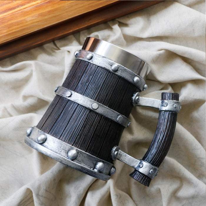 Medieval Viking Beer Mugs for Men - 21oz Norse Wood Tankard