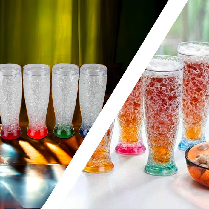 Lily's Home Freezer Beer Mugs, Set of 4-16 oz Double Wall Insulated with Liquid Gel, Frosty Chiller Cups, Break-Resistant Acrylic Freezable Glasses for Home Bar, Pool Parties, BBQ & Outdoor Gifts