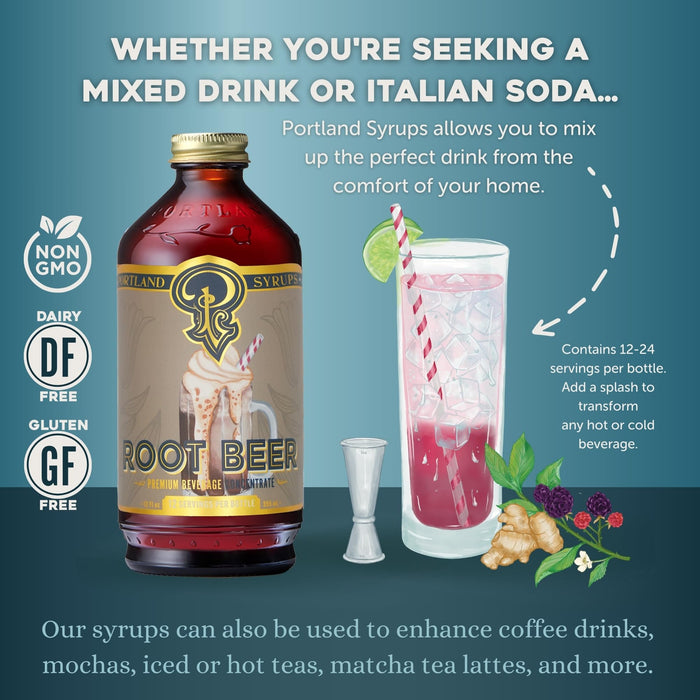 Portland Syrups Genuine Root Beer Syrup - Premium Beverage Concentrate for Authentic Cocktails, Soda, Ice Cream, Coffee Drinks, and More - 12 oz with 12 Servings (Pack of 1)
