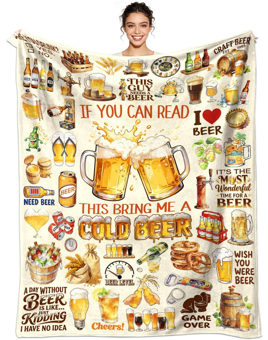 CieCeaCia Beer Blanket Gifts Lightweight Warm Flannel Beers Throw Blanket Cold Beer Birthday Decorations for Adults Drink Lovers 50"x40"