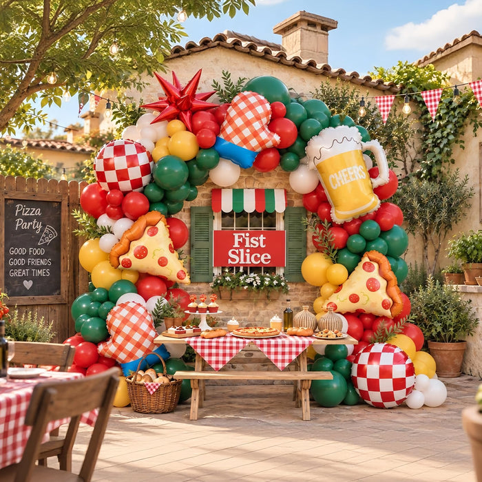 Pizza Party Balloon Arch Kit,Red,Yellow,Emerald Green,for Birthday,Picnic