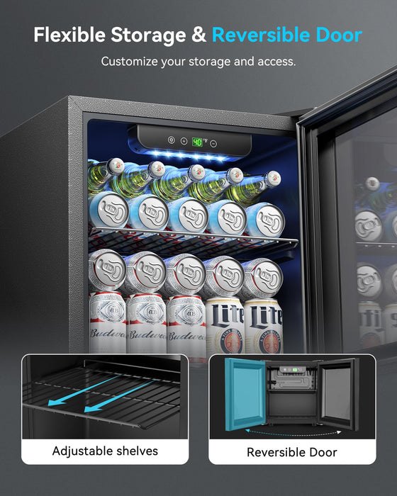 Feelfunn 50 Can Beverage Refrigerator, 1.3CuFt Mini Fridge with Glass Door