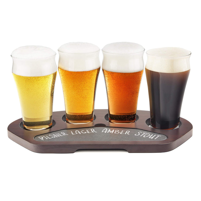 Final Touch Craft Beer Flight Set with Solid Wood & Slate Serving Board (GBT114)
