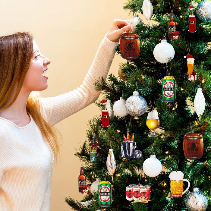 30 Pieces Beer Christmas Tree Ornaments Funny Wine Bottle Ornaments Wooden Whiskey Champagne Bottle Beer Ornaments for Christmas Tree Hanging Ornaments Home Party Favor