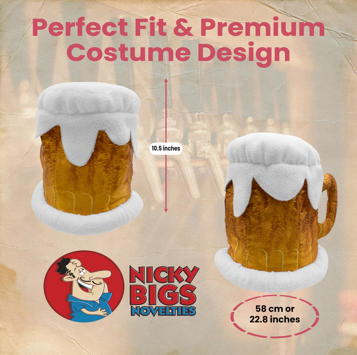 Nicky Bigs Novelties Beer Mug Hat Funny Foam Beer Stein Costume Headwear for Adults Soft Plush Oktoberfest St. Patrick’s Day Halloween Bar Crawl Party Prop Accessory Lightweight & Comfortable Fit