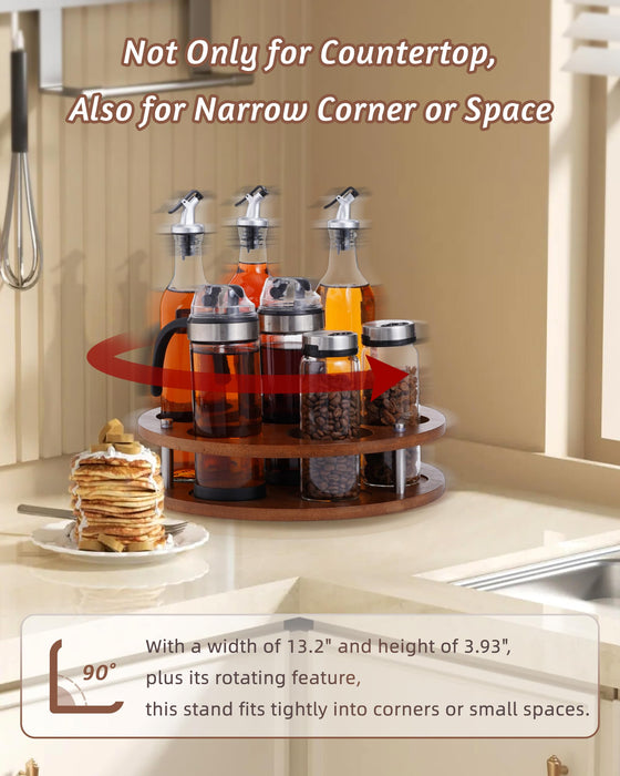 FAITIO Rotating Wood Tumbler Organizer, 30 oz 40 oz Spinning Turnable Tumblers Holder, 360° Rotatable 7 Large Cups Bottle Tumbler Storage Display Stand, Rotate Syrup Organizer for Cabinet Countertop