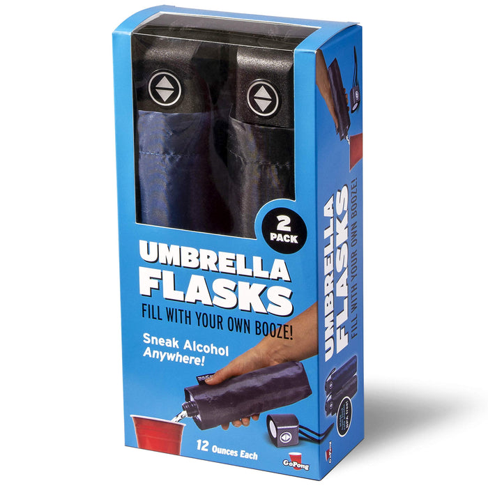 GoPong Rain or Shine Umbrella Flask 2 Pack (24 oz Total) - Hidden Alcohol Travel Flasks - Secret Liquor Containers for Theme Parks, Cruises, and Sports Events – Includes Funnel & Spout