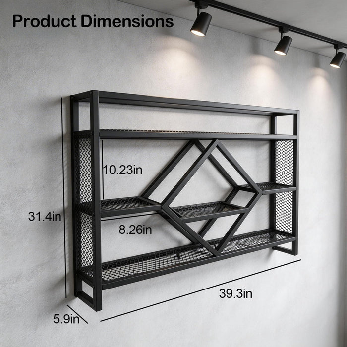 Wall Mounted Wine Rack with LED Light, 39.4in Industrial Metal Wine Bottle Display Shelf with Wine Glass Holder,Large 3 Tier Floating Bar Shelves, Wall Bar Decor for Home Bar Kitchen Dining Room