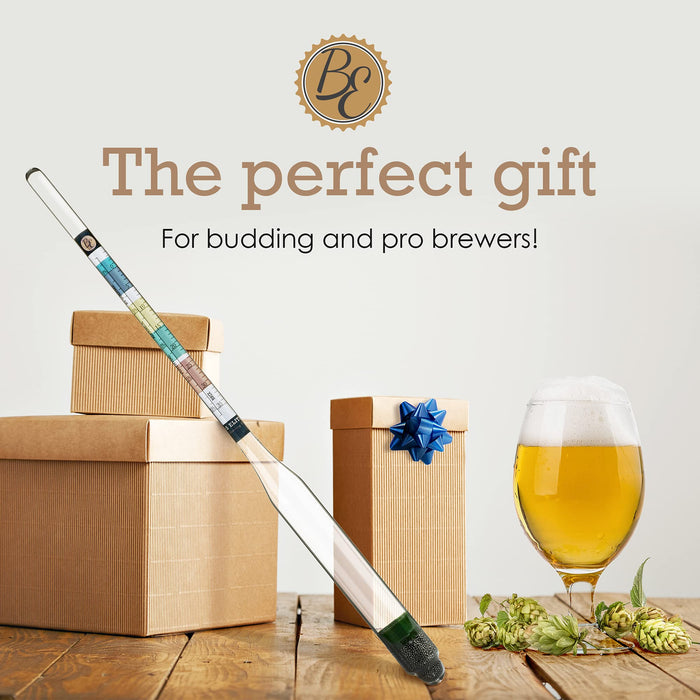 Brewer's Elite Hydrometer for Home Brew Beer, Wine, Mead and Kombucha - Deluxe Triple Scale Set with Hardcase and Cloth - Specific Gravity ABV Tester