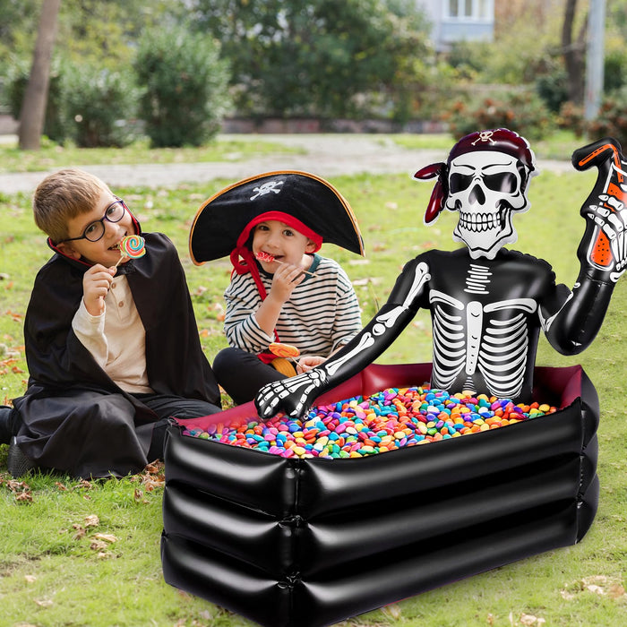 39 Inch Halloween Inflatable Decorations Skeleton Drink Cooler, Large Capacity Ice Bucket for Drinks, Halloween Party Supplies for Indoor Outdoor Garden Lawn Yard Decorations