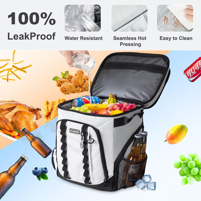 iculbag Cooler Backpack Insulated Waterproof 36cans Lunch Bags for Women Men Camping Beach Picnic Travel Soft Sided Cooler Bag for 18 Hours Cooling White 30L