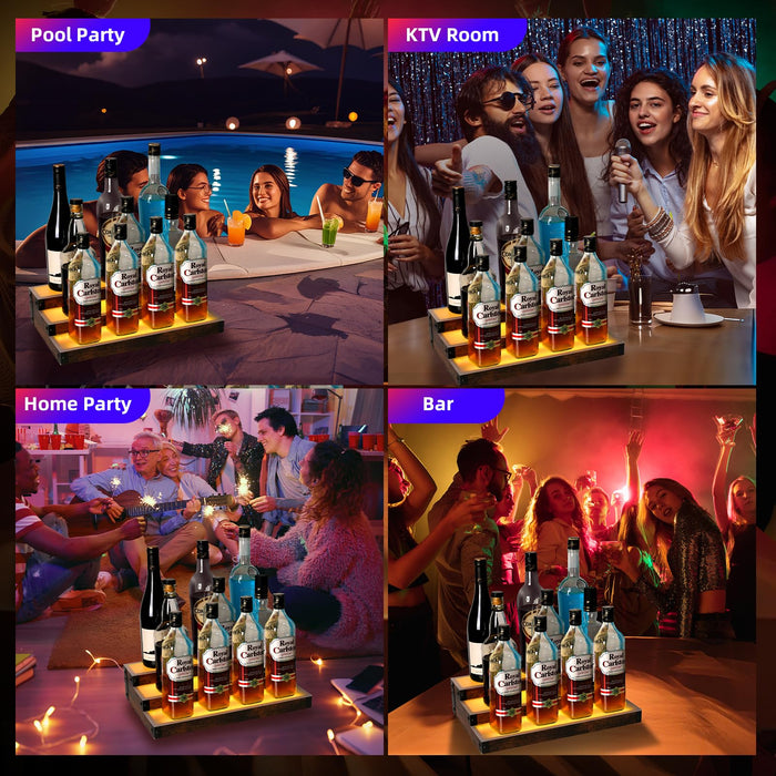 2-Pack 16‘’ LED Lighted Liquor Display, 3-Tier 30Inch Total Bar Shelves for Liquor Bottle, Illuminated Home Bar Shelf with RF & App Control, 7 Colors, Music Sync& 1-4H Timming, Light-Up Whiskey Rack