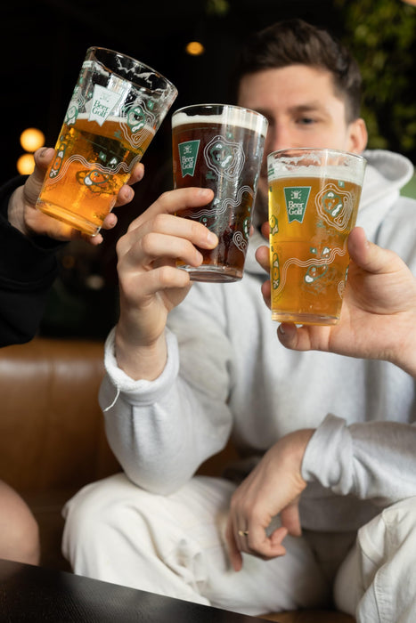 Beer Golf The Original Twosome Set (2-Pack) | 16 oz Precision Drinking Game Pint Glasses | Includes Scorecard Coasters & Pencil | The Ultimate Party Game & Golf Gift