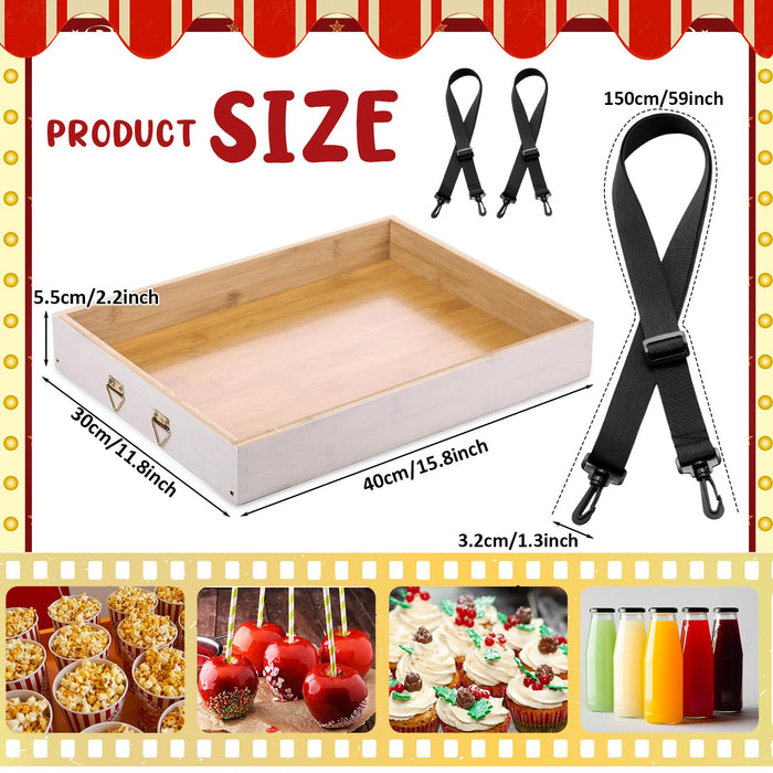 Teenyyou Wooden Vendor Tray with Strap Movie Night, White, Spaces