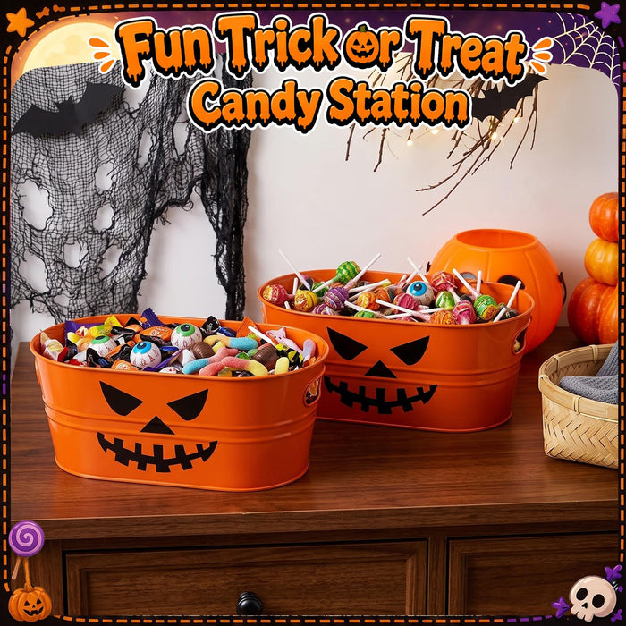 4 Pcs Large Halloween Ice Buckets 4 Gallons Pumpkin Candy Bowl