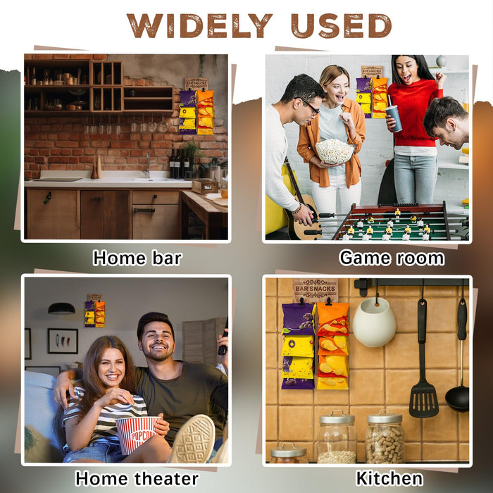Weysat Bar Snacks Holder for Home Bar, Man Cave Snack Organizer Wall Mounted, Rustic Wooden Chip Display Rack with Clips, Gifts for Husband Dad Boyfriend, Father’s Day Accessories