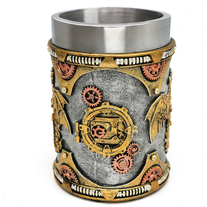 alikiki Medieval Steampunk Dragon Mug - Large Coffee Mug Mechanical Dragon D&D Gift for Men Father's Day Gifts - 21OZ Stainless Steel Party Gaming Mugs Beer Tankard