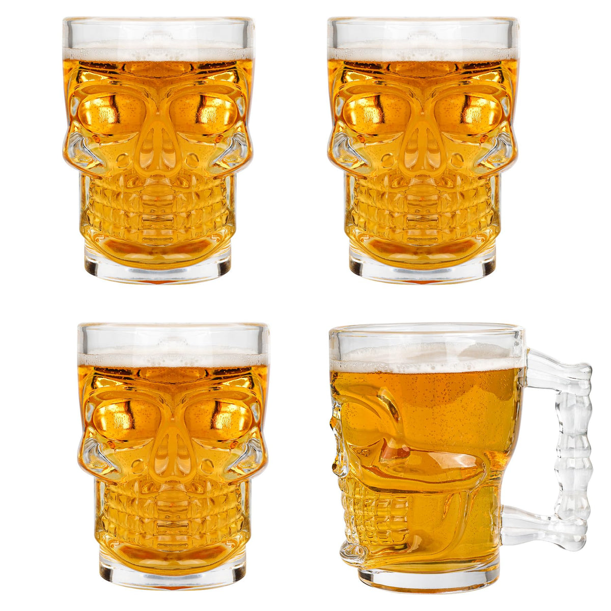 Beer Mugs Set of 4 - Skull Glasses with Handle - 17 OZ Heavy Base Drin ...