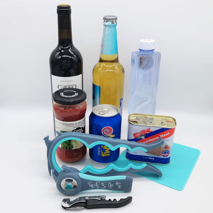 Otstar 6-in-1 Jar Opener & Bottle Opener Set for Weak Hands - Multi-Function Kitchen Opener Tool for Seniors with Arthritis, Elderly - Includes Jar Lid Gripper Pad, Corkscrew Opener