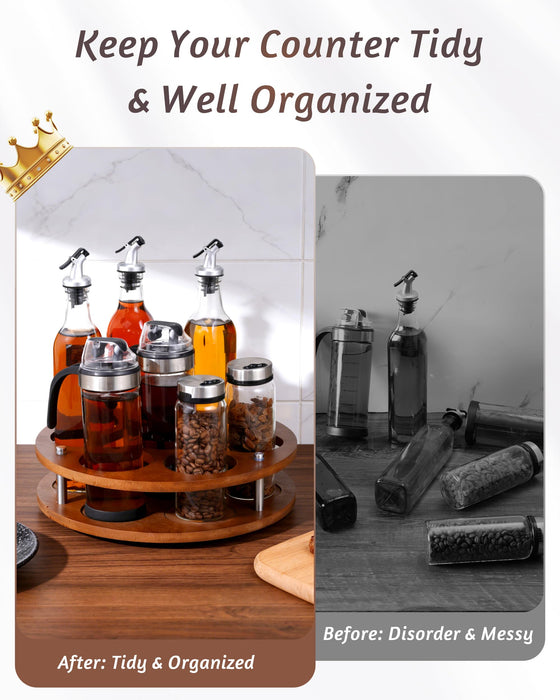 FAITIO Rotating Wood Tumbler Organizer, 30 oz 40 oz Spinning Turnable Tumblers Holder, 360° Rotatable 7 Large Cups Bottle Tumbler Storage Display Stand, Rotate Syrup Organizer for Cabinet Countertop
