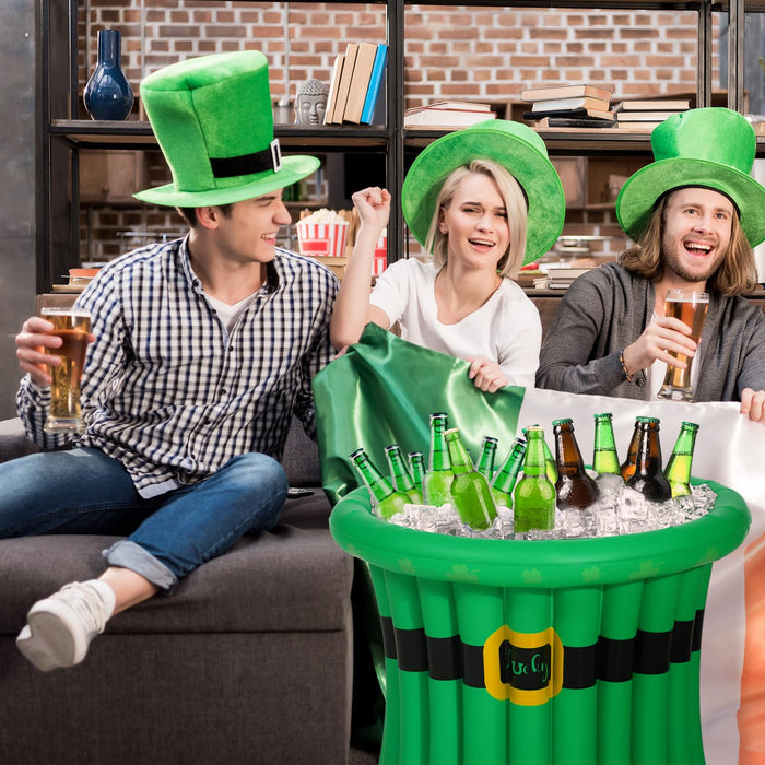 Bencailor 2 Pcs St. Patrick's Day Top Hat Cooler Shamrock Green Inflatable Cooler for Parties Saint Patricks Day Accessories Drink Containers for Beer Beverage Party Supplies Decorations Party Favor