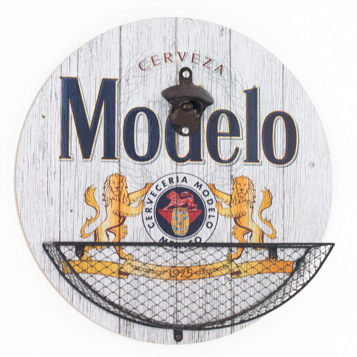 American Art Decor Bottle Opener & Cap Catcher - Wall-Mounted Wooden Beer Cap Collector - Room Decor Accessories for Bar, Man Cave, Garage, Game Room & More (Modelo)