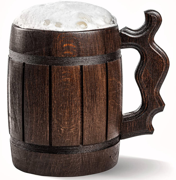 Handmade Wooden Rustic Beer Mug Real Oak Eco-friendly Wood Stainless Steel Cup 20 oz(600ml) Etno Motif Wood Viking Stein - Beer Tankard Irish Retro Halloween - Cowboys Beer Mug