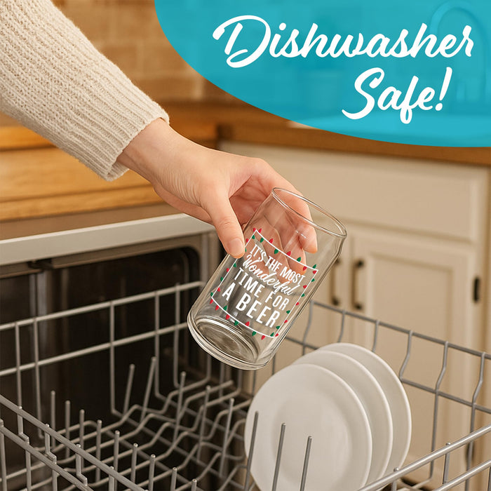 On The Rox Most Wonderful Time for a Beer- Red, Green and White- 16 Ounce Glass- Ideal for Men and Women - Funny Glass (Most Wonderful)