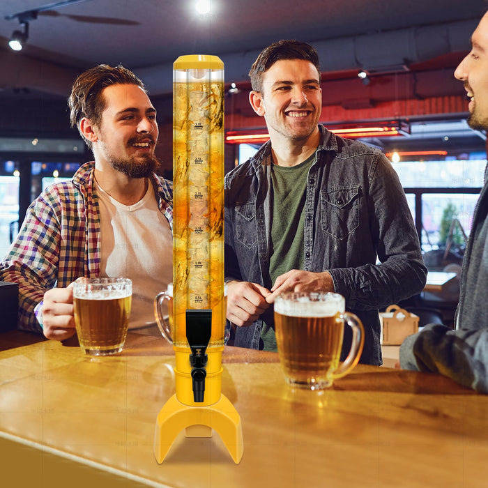 Julymoda 2 Pcs Beer Dispenser, 3L/100 Oz Mimosa Tower with Ice Tube for Bar Party, Tabletop Beer Dispenser for Beer, Liquor, Beverage (Yellow)