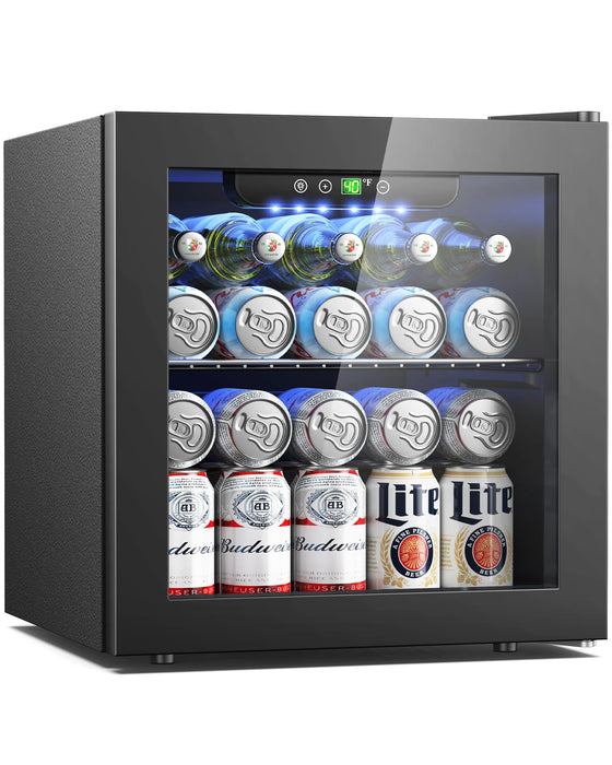 Feelfunn 50 Can Beverage Refrigerator, 1.3CuFt Mini Fridge with Glass Door