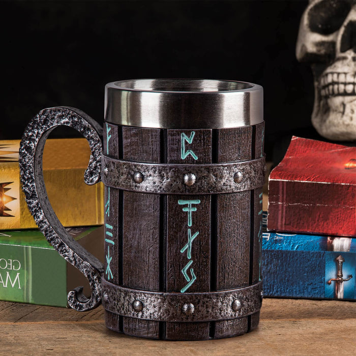 Nordic Viking Rune Mug Beer Tankard Cup for Men, Stainless Steel Coffee Mugs Christmas Viking Gifts Norse Décor Beer Stein, 20oz