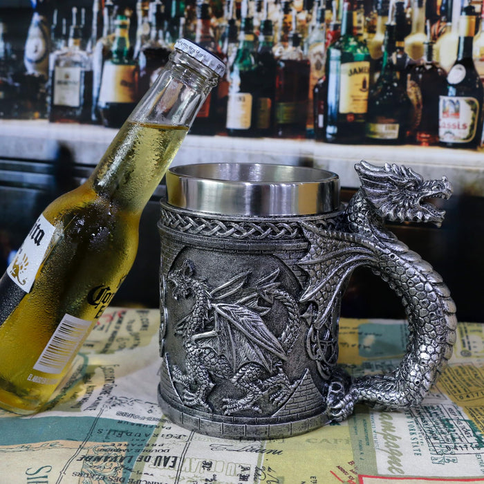 alikiki Medieval GOT Dragon Mug - Dragons Coffee Mug Gifts for Men - 15.8 OZ Stainless Drinking Cup Beer Steins Dragon Themed Party Decoration