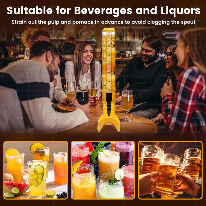 Julymoda 2 Pcs Beer Dispenser, 3L/100 Oz Mimosa Tower with Ice Tube for Bar Party, Tabletop Beer Dispenser for Beer, Liquor, Beverage (Yellow)