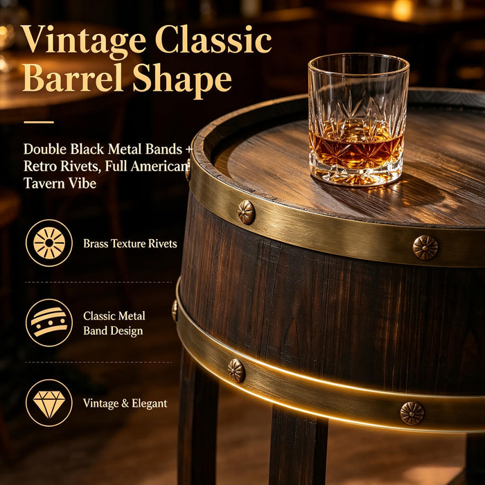 HamRoRung Wine Barrel End Table, Handcrafted Whiskey Barrel Side Table