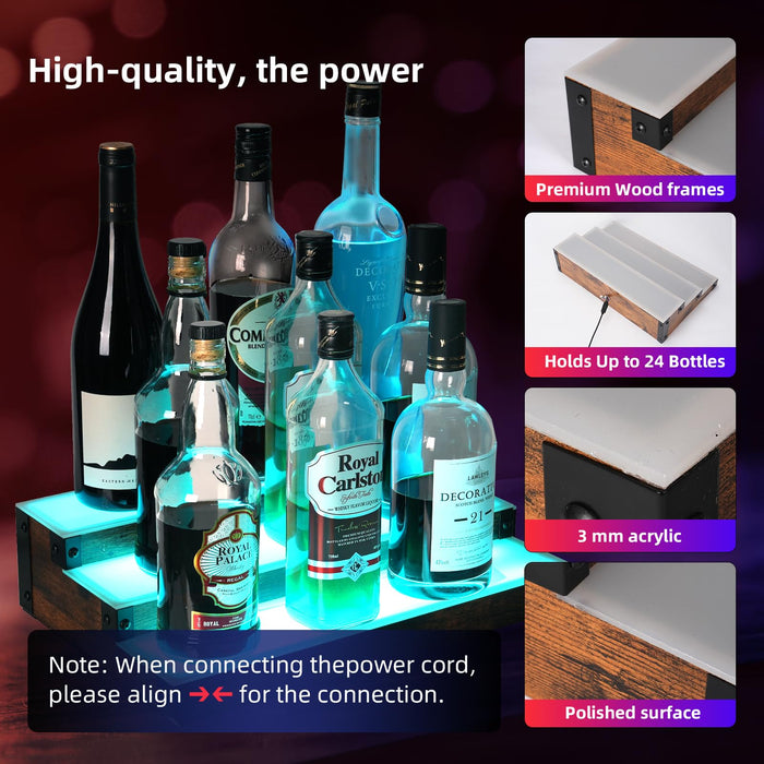 2-Pack 16‘’ LED Lighted Liquor Display, 3-Tier 30Inch Total Bar Shelves for Liquor Bottle, Illuminated Home Bar Shelf with RF & App Control, 7 Colors, Music Sync& 1-4H Timming, Light-Up Whiskey Rack