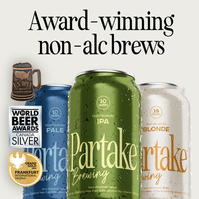 Partake Brewing Craft Non Alcoholic Beer, IPA 12 Pack x 12 Fl Oz Cans - Low Calorie & Carb, No Sugar, All Natural Ingredients - Award-Winning Taste, Non Alcoholic Beer Without the Empty Calories
