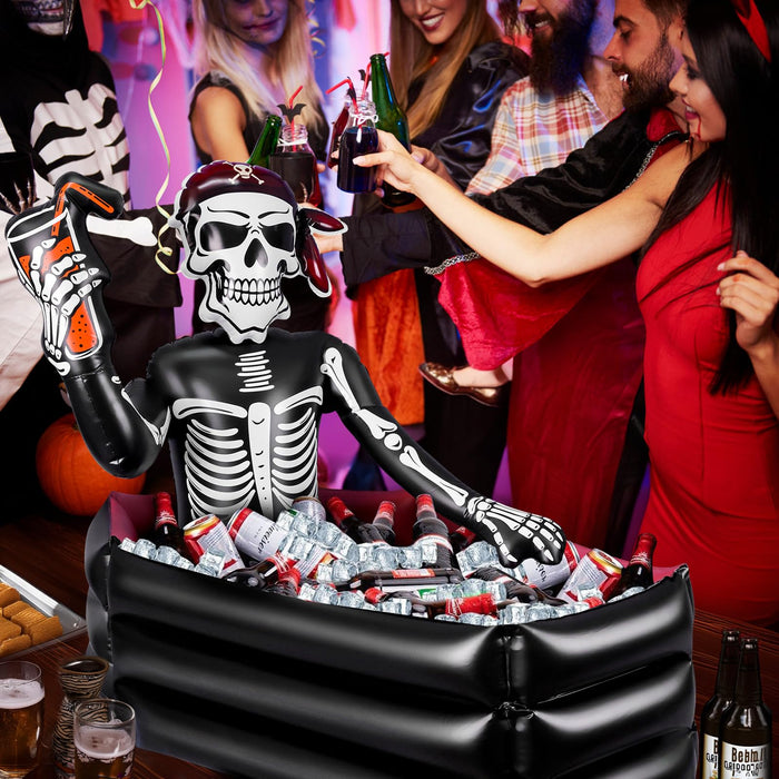 39 Inch Halloween Inflatable Decorations Skeleton Drink Cooler, Large Capacity Ice Bucket for Drinks, Halloween Party Supplies for Indoor Outdoor Garden Lawn Yard Decorations