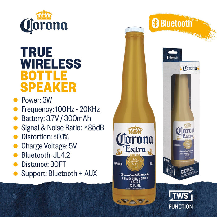 Corona Beer Bottle Bluetooth Speaker – Portable Wireless Stereo 30FT Range Sound System with Bluetooth + AUX Support, 3 Hour Playtime, Travel-Friendly Audio for Outdoor & Indoor Activities