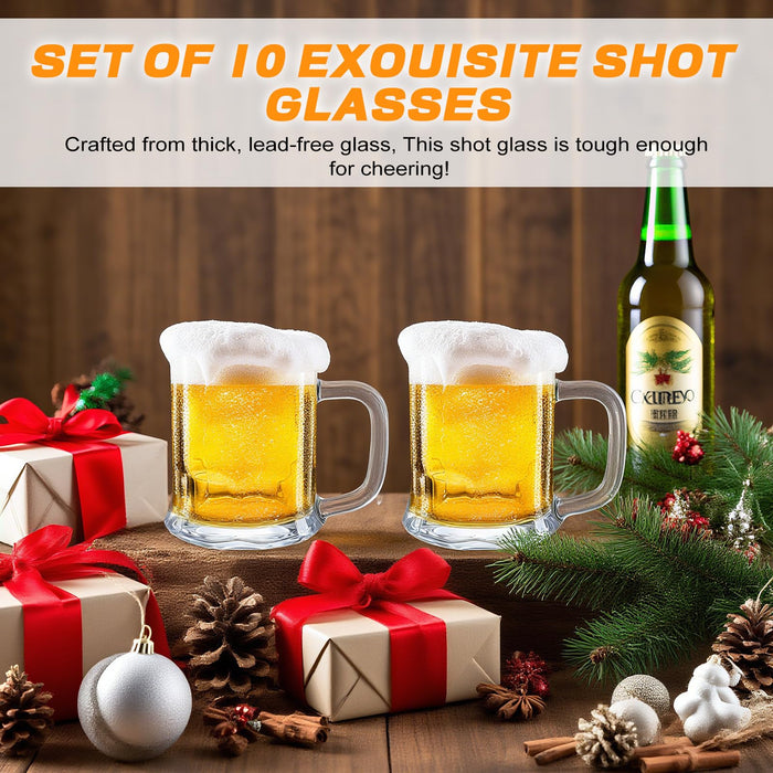 ZZYFGH 10 Pack Mini Beer Shot Glasses, 5 OZ Shot Glasse with Handles, Reusable Beer Stein Tasting Glasses for Drinking, Festival, Party, BBQ (Set of 10-5 oz)