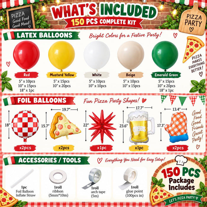 Pizza Party Balloon Arch Kit,Red,Yellow,Emerald Green,for Birthday,Picnic