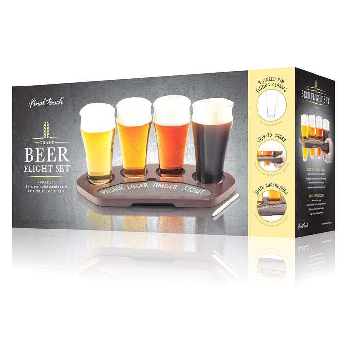 Final Touch Craft Beer Flight Set with Solid Wood & Slate Serving Board (GBT114)