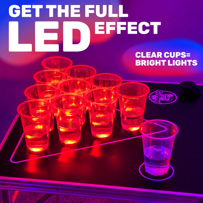 GoPong 8 ft Foldable Beer Pong Table with LED Lights - Regulation Size Portable Pong Table with 6 Balls