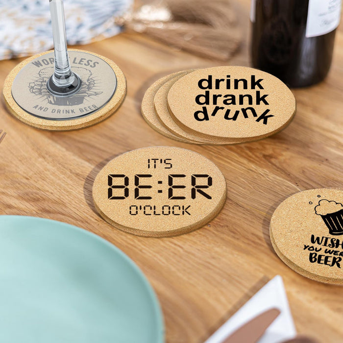 Cegkuc Coasters for Drinks with Holder Set of 6, Absorbent Cork Wood Coaster for Cup Desk Office Table Kitchen Decor House Warming Gifts for New Home Couples, Round 4"
