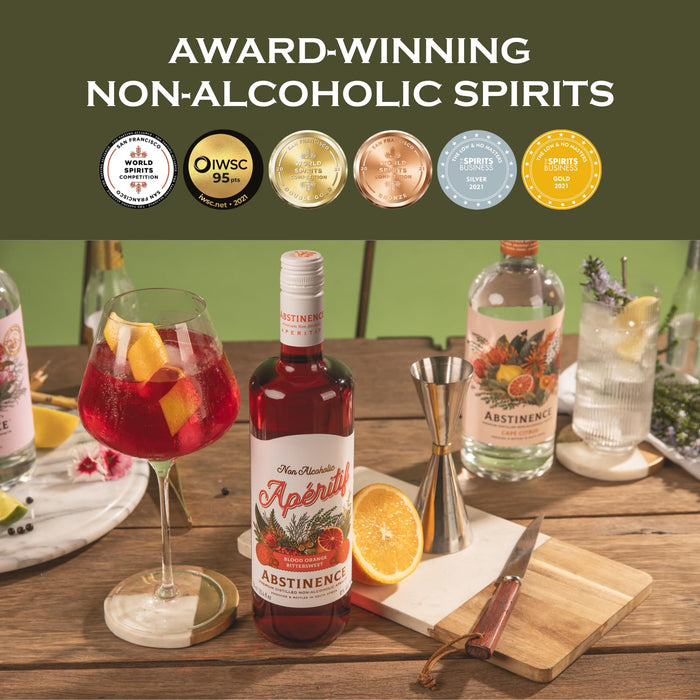 Abstinence Blood Orange Non Alcoholic Aperitif, 750ml, Award-Winning, Botanical Inspired, Bittersweet Non Alcoholic Drink, Distilled Non Alcoholic Spirits, Zero Proof Mocktail Alternative