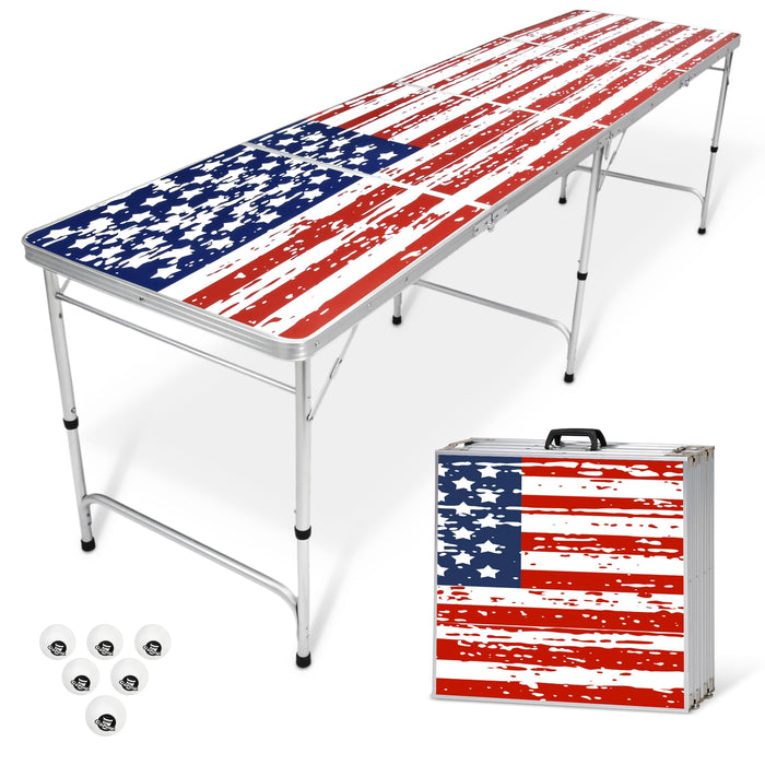 GoPong 8 Foot Portable Beer Pong / Tailgate Tables (Black, Football, American Flag, or Custom Dry Erase)