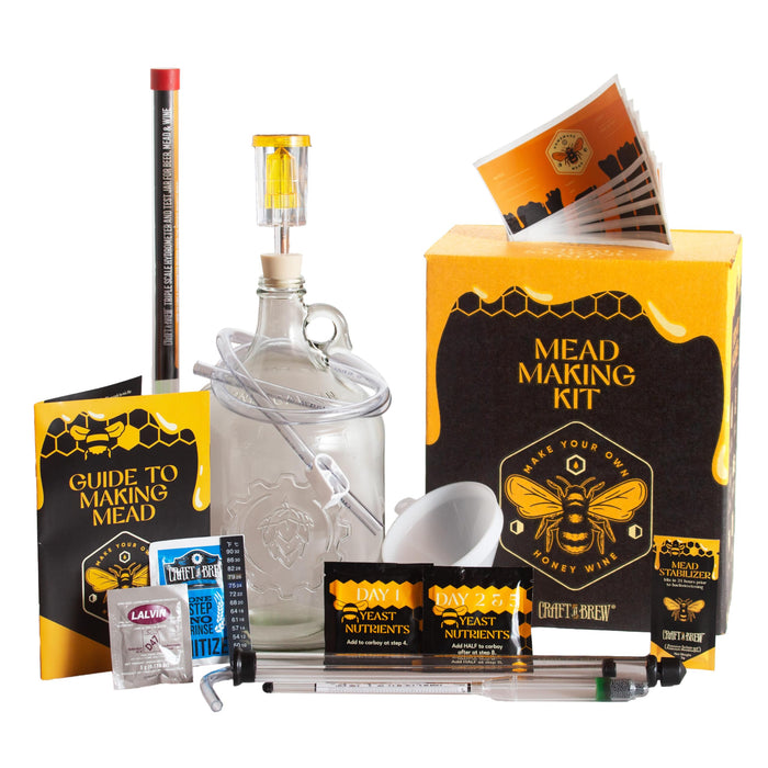 Craft A Brew - Deluxe Mead Making Kit - 1 Gallon Homebrew Starter Set with Backsweetening & Bottling Tools - DIY Mead Brewing Kit for Beginners - Just Add Honey