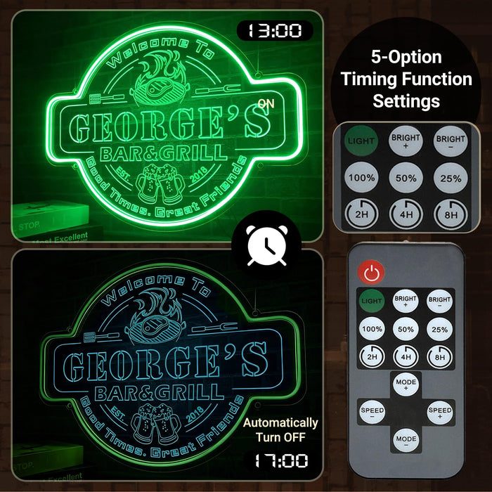 Custom Bar & Grill Neon Sign, Personalized Name Light for Home Bar or Man Cave, Unique LED Gift for Dad, Husband or Friend