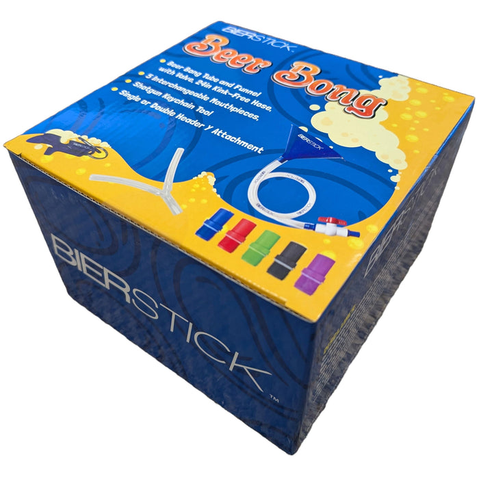 Beer Bong Tube and Funnel - with Valve, Optional Single or Double Header Y-Attachment, 5 Interchangeable Mouthpieces, Shotgun Keychain Tool - Kink-Free Hose for Bierstick Beerbong (Blue)